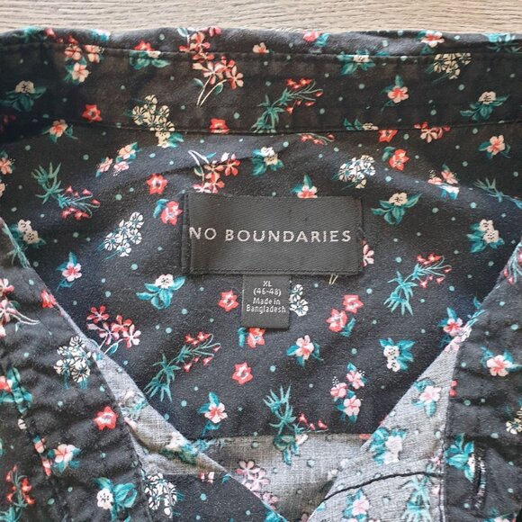 No Boundaries Men Black Floral Button Up Short Sleeve Shirt XL Vacation Black - Picture 3 of 6